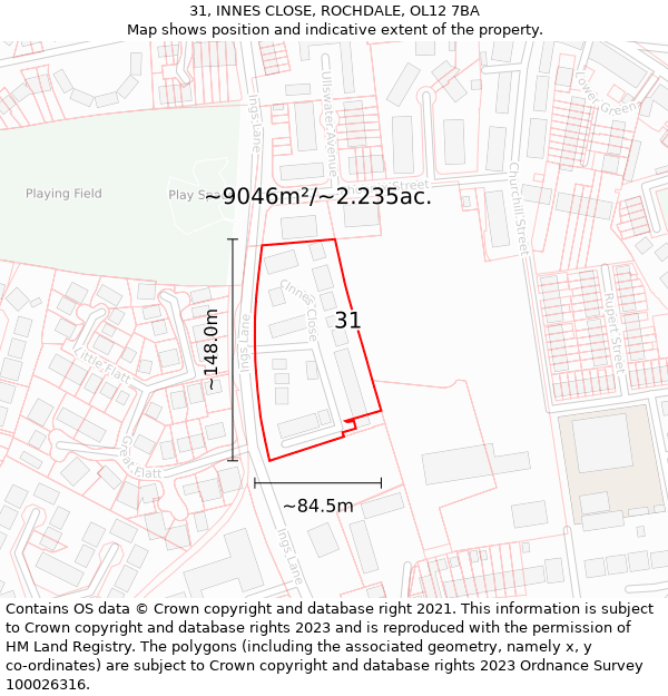 31, INNES CLOSE, ROCHDALE, OL12 7BA: Plot and title map