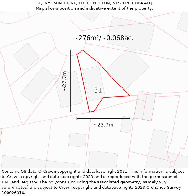 31, IVY FARM DRIVE, LITTLE NESTON, NESTON, CH64 4EQ: Plot and title map