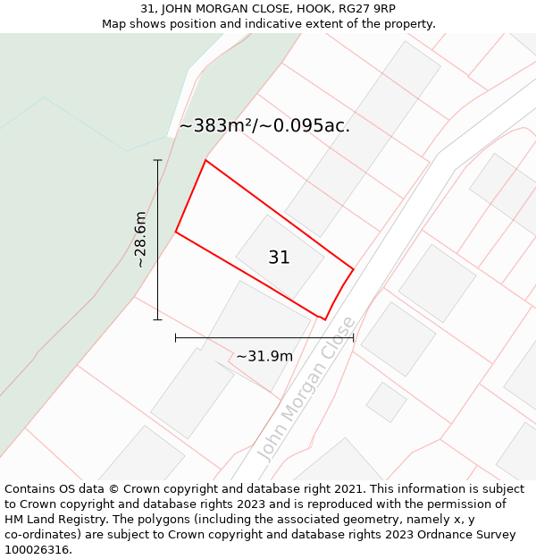 31, JOHN MORGAN CLOSE, HOOK, RG27 9RP: Plot and title map