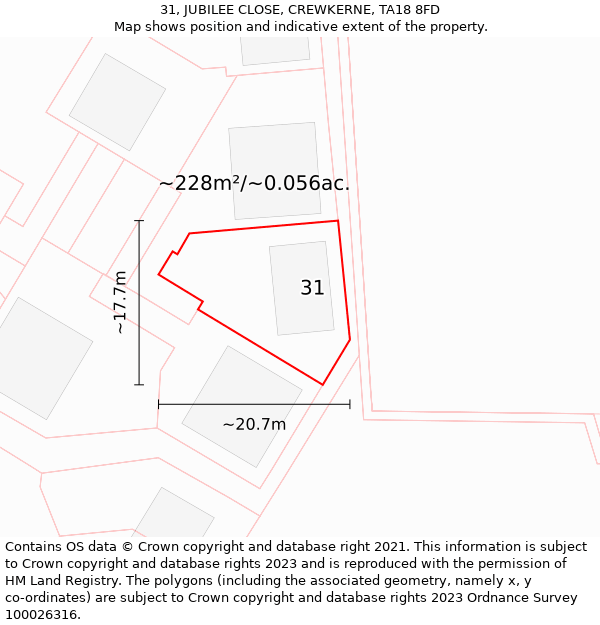 31, JUBILEE CLOSE, CREWKERNE, TA18 8FD: Plot and title map