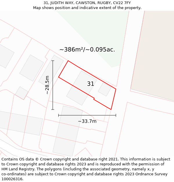 31, JUDITH WAY, CAWSTON, RUGBY, CV22 7FY: Plot and title map