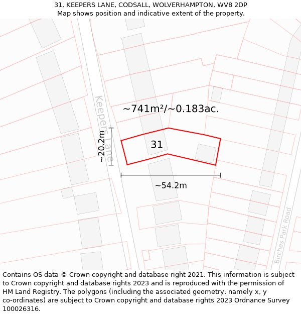 31, KEEPERS LANE, CODSALL, WOLVERHAMPTON, WV8 2DP: Plot and title map