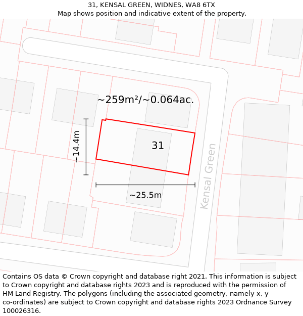 31, KENSAL GREEN, WIDNES, WA8 6TX: Plot and title map