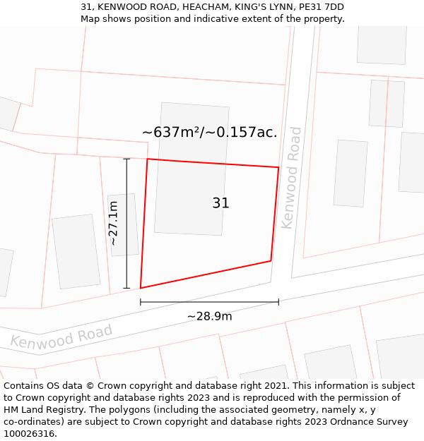 31, KENWOOD ROAD, HEACHAM, KING'S LYNN, PE31 7DD: Plot and title map