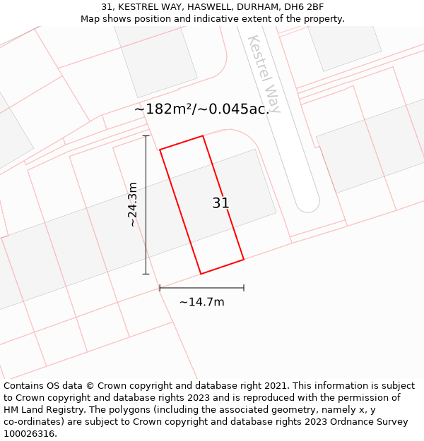 31, KESTREL WAY, HASWELL, DURHAM, DH6 2BF: Plot and title map