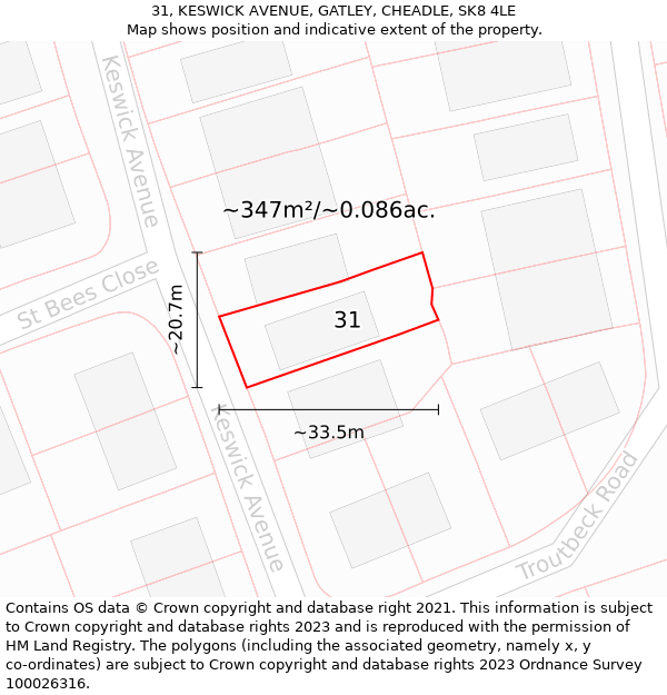 31, KESWICK AVENUE, GATLEY, CHEADLE, SK8 4LE: Plot and title map