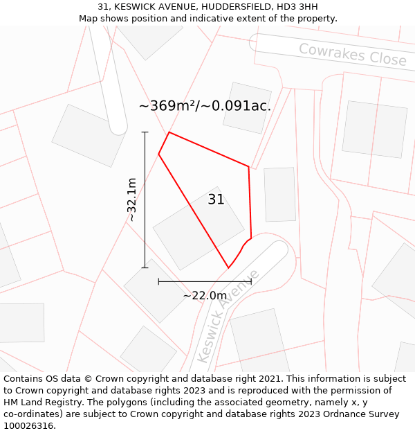 31, KESWICK AVENUE, HUDDERSFIELD, HD3 3HH: Plot and title map