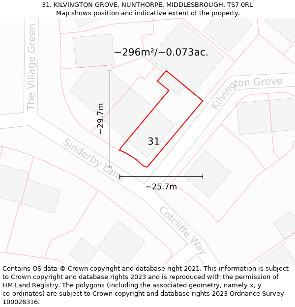 31, KILVINGTON GROVE, NUNTHORPE, MIDDLESBROUGH, TS7 0RL: Plot and title map