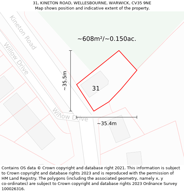 31, KINETON ROAD, WELLESBOURNE, WARWICK, CV35 9NE: Plot and title map