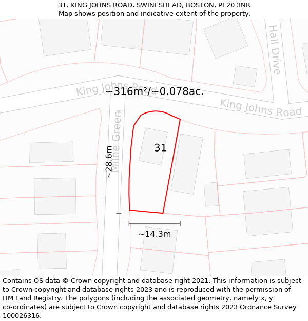 31, KING JOHNS ROAD, SWINESHEAD, BOSTON, PE20 3NR: Plot and title map