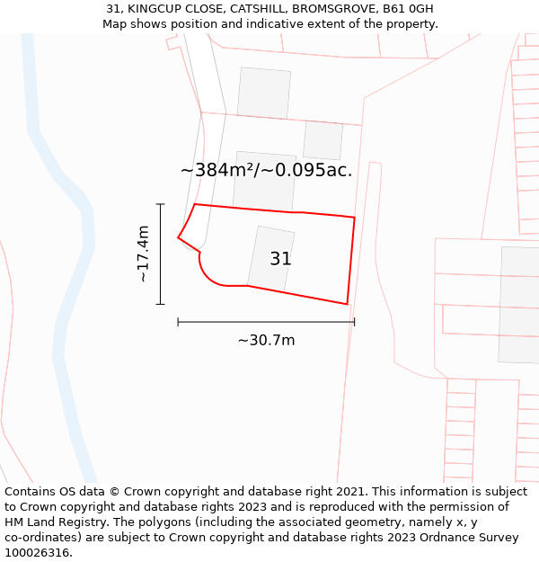 31, KINGCUP CLOSE, CATSHILL, BROMSGROVE, B61 0GH: Plot and title map