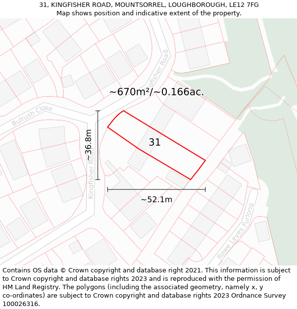 31, KINGFISHER ROAD, MOUNTSORREL, LOUGHBOROUGH, LE12 7FG: Plot and title map