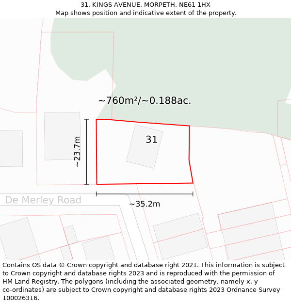 31, KINGS AVENUE, MORPETH, NE61 1HX: Plot and title map