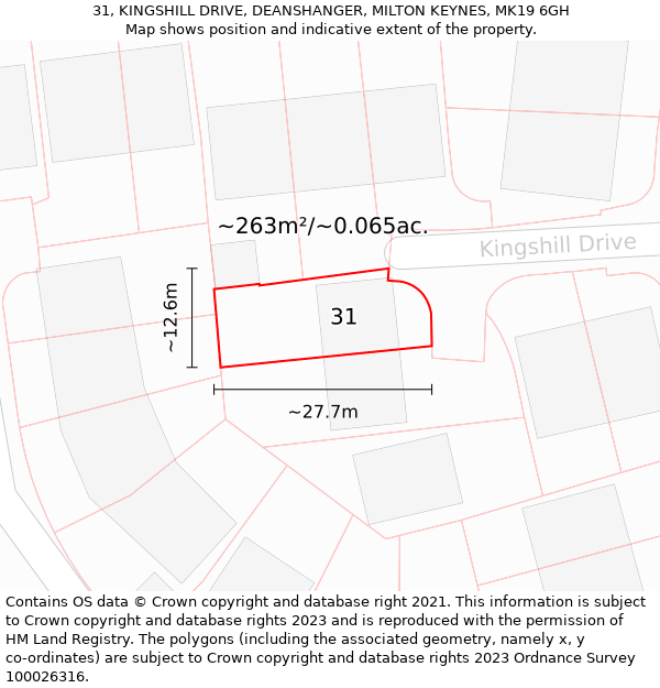 31, KINGSHILL DRIVE, DEANSHANGER, MILTON KEYNES, MK19 6GH: Plot and title map