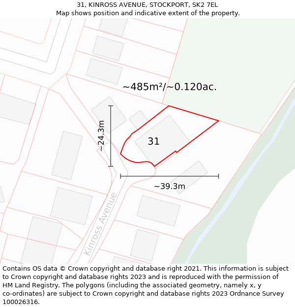 31, KINROSS AVENUE, STOCKPORT, SK2 7EL: Plot and title map