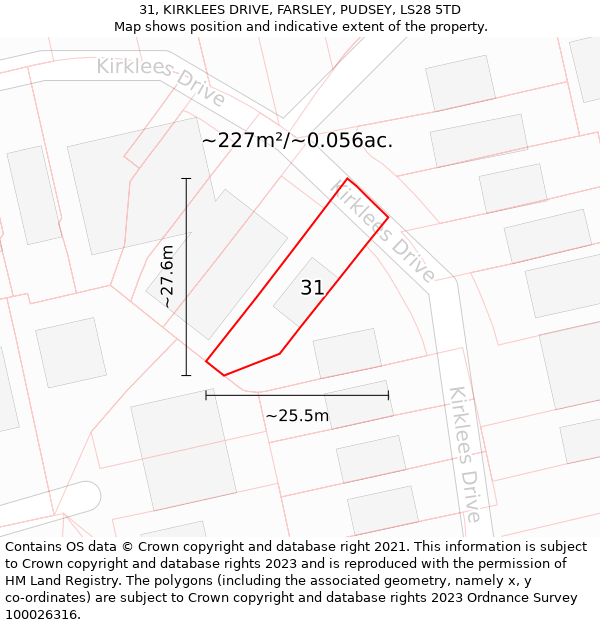 31, KIRKLEES DRIVE, FARSLEY, PUDSEY, LS28 5TD: Plot and title map