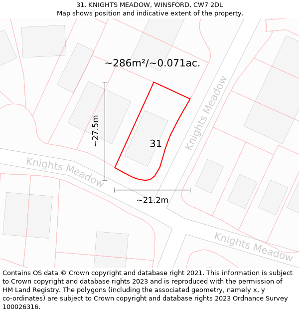 31, KNIGHTS MEADOW, WINSFORD, CW7 2DL: Plot and title map