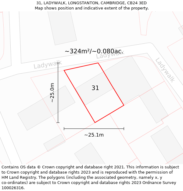 31, LADYWALK, LONGSTANTON, CAMBRIDGE, CB24 3ED: Plot and title map