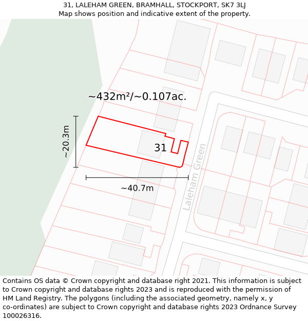 31, LALEHAM GREEN, BRAMHALL, STOCKPORT, SK7 3LJ: Plot and title map