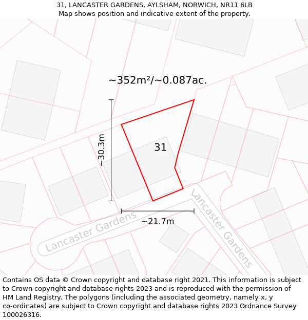 31, LANCASTER GARDENS, AYLSHAM, NORWICH, NR11 6LB: Plot and title map