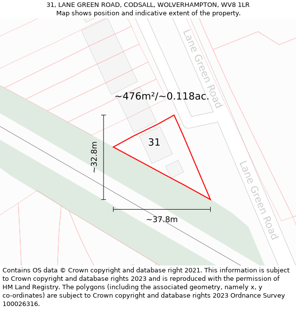 31, LANE GREEN ROAD, CODSALL, WOLVERHAMPTON, WV8 1LR: Plot and title map