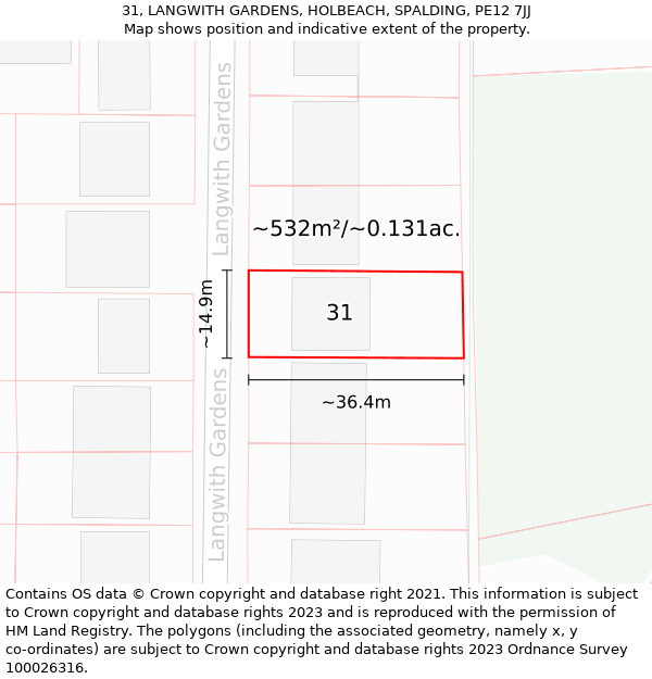 31, LANGWITH GARDENS, HOLBEACH, SPALDING, PE12 7JJ: Plot and title map