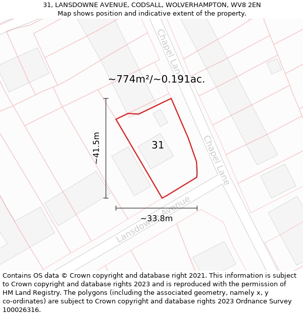 31, LANSDOWNE AVENUE, CODSALL, WOLVERHAMPTON, WV8 2EN: Plot and title map