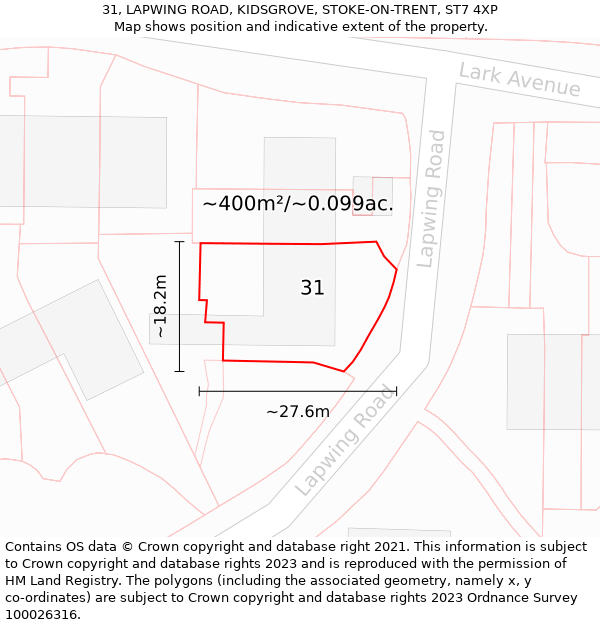 31, LAPWING ROAD, KIDSGROVE, STOKE-ON-TRENT, ST7 4XP: Plot and title map