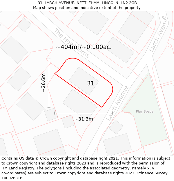 31, LARCH AVENUE, NETTLEHAM, LINCOLN, LN2 2GB: Plot and title map