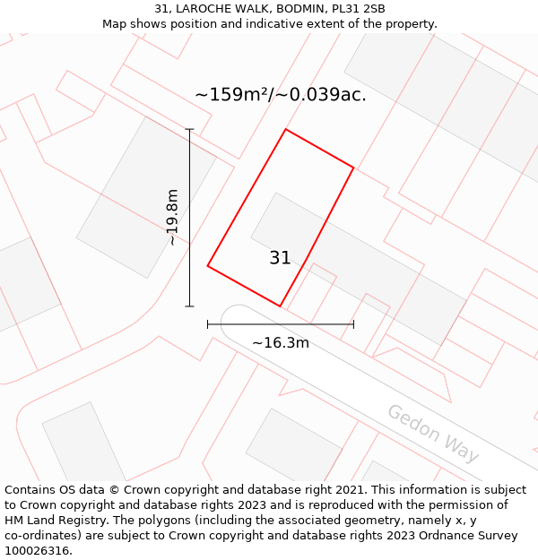 31, LAROCHE WALK, BODMIN, PL31 2SB: Plot and title map