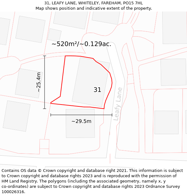 31, LEAFY LANE, WHITELEY, FAREHAM, PO15 7HL: Plot and title map