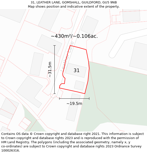 31, LEATHER LANE, GOMSHALL, GUILDFORD, GU5 9NB: Plot and title map