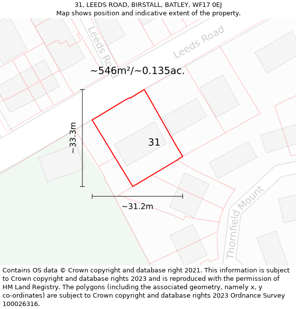 31, LEEDS ROAD, BIRSTALL, BATLEY, WF17 0EJ: Plot and title map