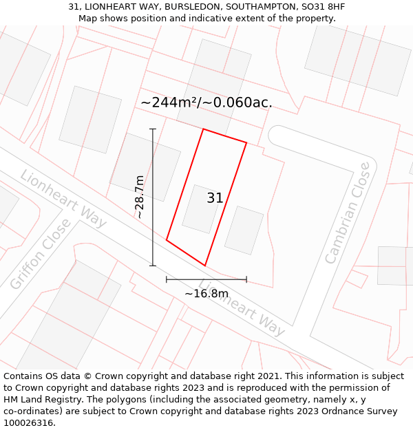 31, LIONHEART WAY, BURSLEDON, SOUTHAMPTON, SO31 8HF: Plot and title map