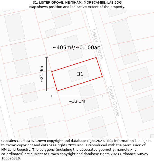 31, LISTER GROVE, HEYSHAM, MORECAMBE, LA3 2DG: Plot and title map