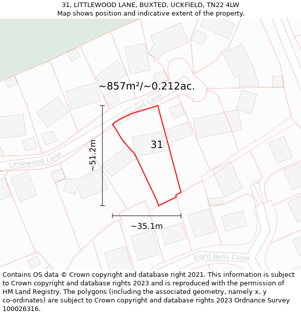 31, LITTLEWOOD LANE, BUXTED, UCKFIELD, TN22 4LW: Plot and title map