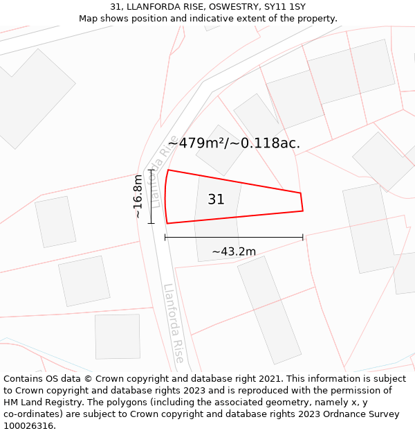 31, LLANFORDA RISE, OSWESTRY, SY11 1SY: Plot and title map