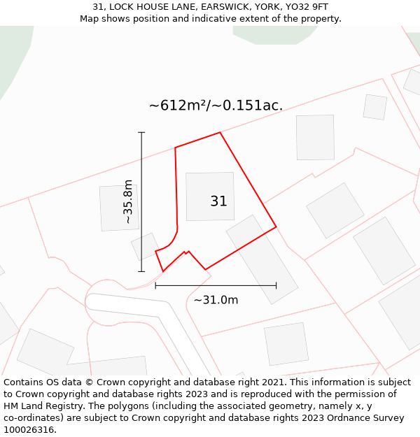 31, LOCK HOUSE LANE, EARSWICK, YORK, YO32 9FT: Plot and title map