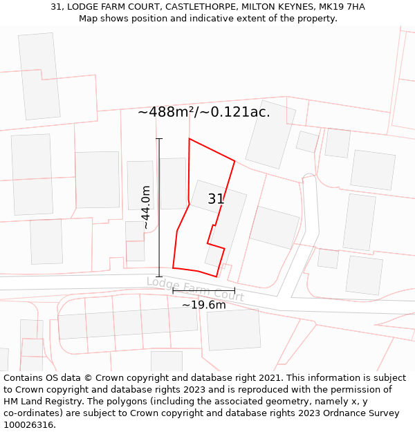 31, LODGE FARM COURT, CASTLETHORPE, MILTON KEYNES, MK19 7HA: Plot and title map