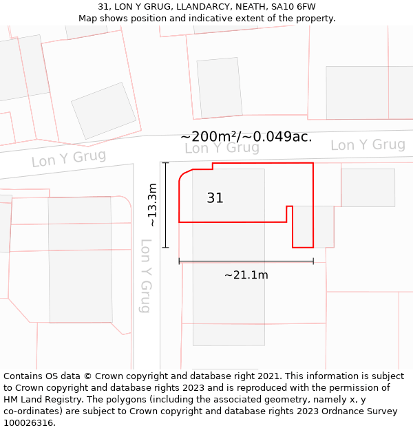 31, LON Y GRUG, LLANDARCY, NEATH, SA10 6FW: Plot and title map