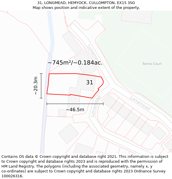 31, LONGMEAD, HEMYOCK, CULLOMPTON, EX15 3SG: Plot and title map