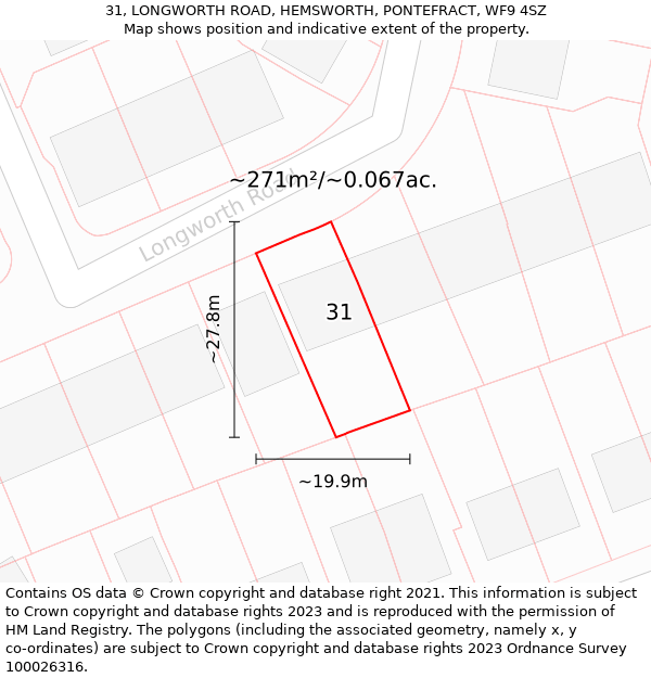 31, LONGWORTH ROAD, HEMSWORTH, PONTEFRACT, WF9 4SZ: Plot and title map