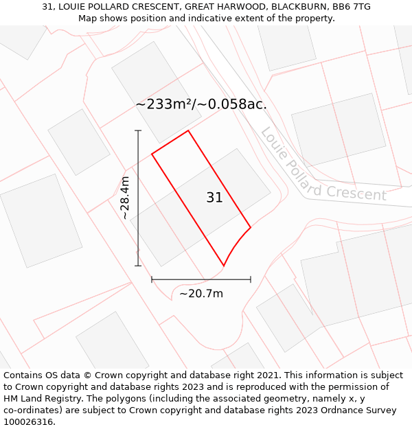 31, LOUIE POLLARD CRESCENT, GREAT HARWOOD, BLACKBURN, BB6 7TG: Plot and title map