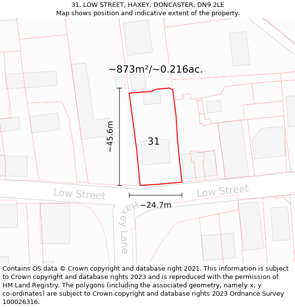 31, LOW STREET, HAXEY, DONCASTER, DN9 2LE: Plot and title map