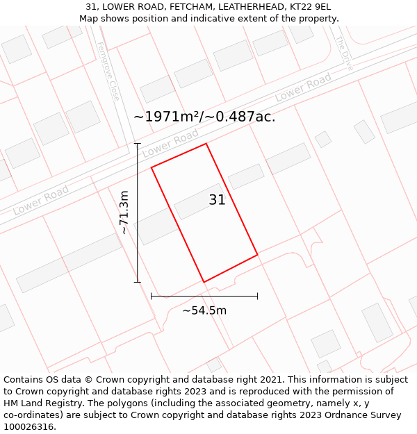 31, LOWER ROAD, FETCHAM, LEATHERHEAD, KT22 9EL: Plot and title map