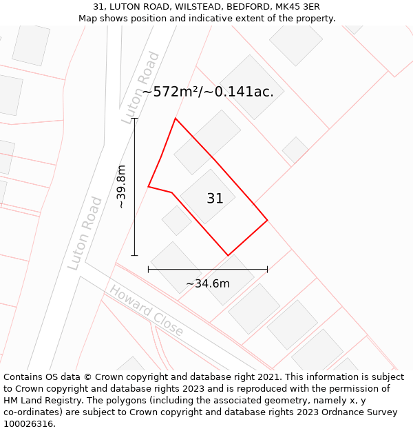 31, LUTON ROAD, WILSTEAD, BEDFORD, MK45 3ER: Plot and title map