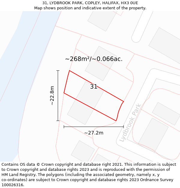 31, LYDBROOK PARK, COPLEY, HALIFAX, HX3 0UE: Plot and title map