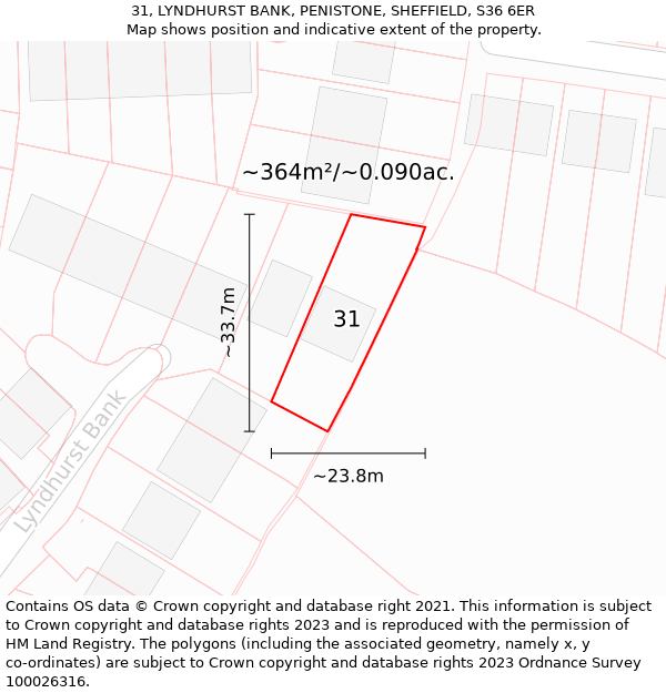 31, LYNDHURST BANK, PENISTONE, SHEFFIELD, S36 6ER: Plot and title map