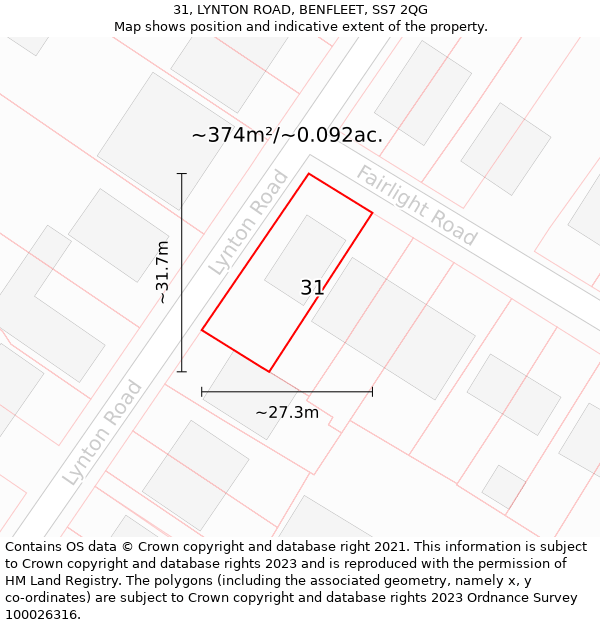 31, LYNTON ROAD, BENFLEET, SS7 2QG: Plot and title map