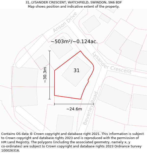 31, LYSANDER CRESCENT, WATCHFIELD, SWINDON, SN6 8DF: Plot and title map